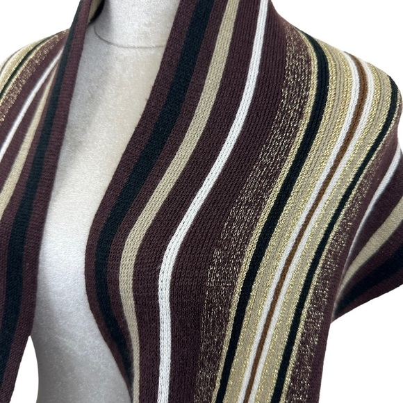 Brown Gold Metallic Strip Knit Scarf - Picture 6 of 11